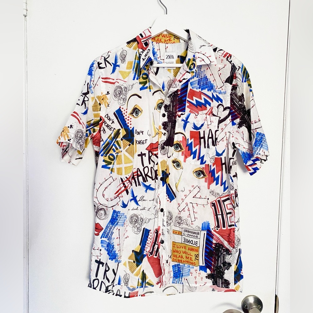 Zara Pop Art Doodle Button-Up Shirt